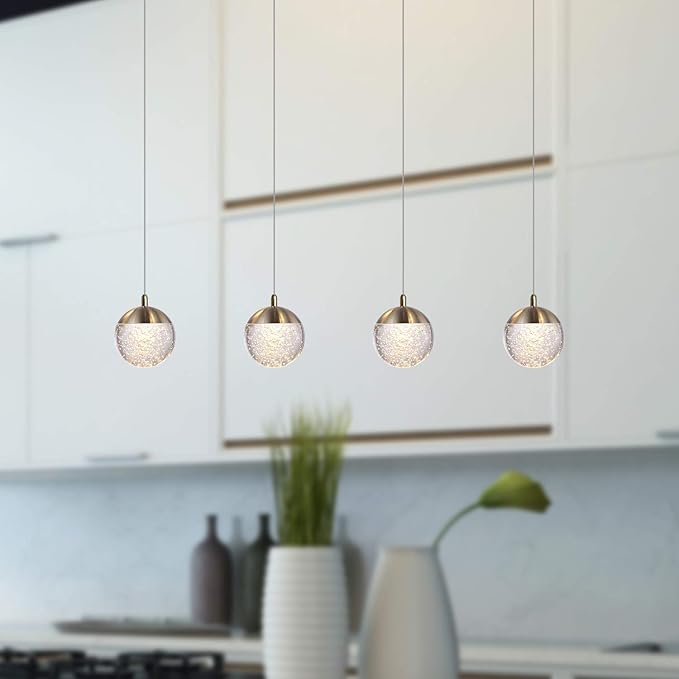 contec development Galaxy 4 Mini Pendant Crystall Ball Lighting Brass - LED Hanging Light Fixture: Kitchen Island, Bar, Foyer - Cluster Pendants - Dimmable, Adjustable Wire, Lamp Bulb Included