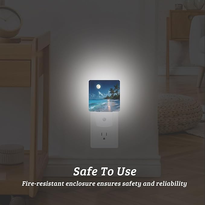 Beach Palm Night Light, Plug-into Wall Nightlight with Dusk to Dawn Sensor, Energy Efficient Lamp for Bedroom/Bathroom/Kitchen/Hallway/Stairs