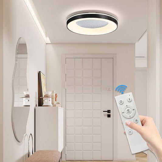 LED Flush Ceiling Light, 11in Black Round Ceiling Light Dimmable 3000K/4500K/6500K Color Recessed Lamp for Living Room, Bedroom, Office,Hallway
