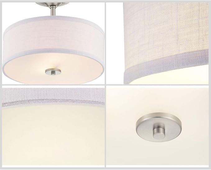 Progress Lighting Inspire Collection 2-Light Ceiling Light, Semi Flush Mount Ceiling Light Fixture with Summer Linen Light Shade for Interior Kitchen Lights, Hallway, 13" by 10-1/8", Brushed Nickel