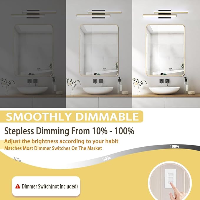 Bathroom Light Fixtures Over Mirror: 24 Inch Retractable Modern LED Bathroom Vanity Light ETL Certified 5CCT Optional 2700K-5700K 25W Vanity Light Bar Dimmable - Wall Light Fixtures, Golden 1 Pack
