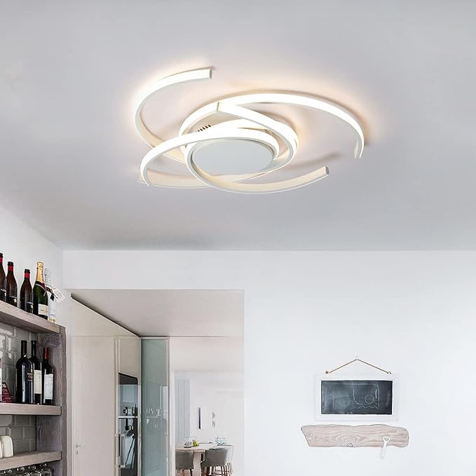 Modern Ceiling Light LED Semi Flush Mount Close to Ceiling Fixture Dimmable with Remote Control White for Living Dining Kids Room Bedroom Kitchen 21"