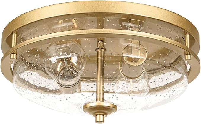 Edwarmlux Flush Mount Ceiling Lights, 2-Light Farmhouse Close to Ceiling Light, Industrial Ceiling Lighting Fixture for Kitchen Hallway Bedroom Living Room Stairways Porch (Gold)