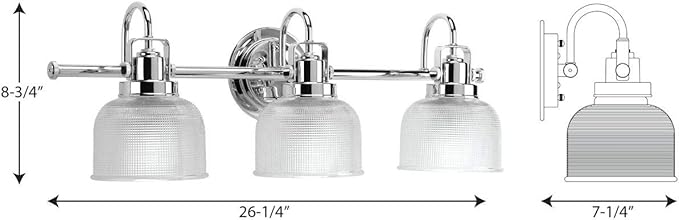 Progress Lighting Archie Collection 3-Light Clear Double Prismatic Glass Coastal Bath Vanity Light Polished Chrome