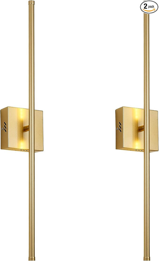 KARTOOSH 27.8 Inch Hardwired Wall Sconces Set of Two, 3000K Warm White Dimmable Modern Wall Sconces, 350° Rotate LED Light Fixtures Wall Lamp for Bathroom Living Room Bedroom Bedside, Gold