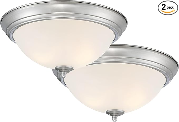 Designers Fountain Flush Mount Ceiling Light, 11 Inch Frosted Glass Lighting Fixture for Kitchen, Bedroom, Bathroom, and Hallway, LED Bulbs Not Included, Brushed Nickel