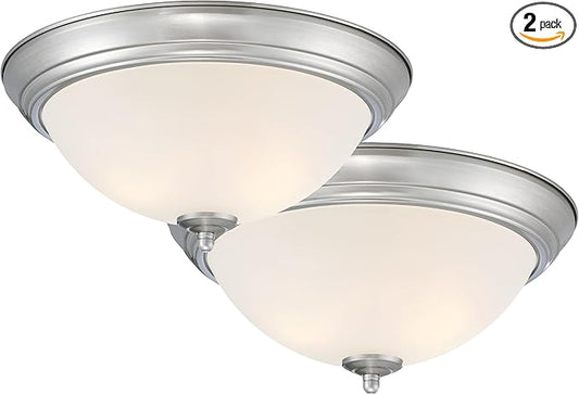 Designers Fountain Flush Mount Ceiling Light, 11 Inch Frosted Glass Lighting Fixture for Kitchen, Bedroom, Bathroom, and Hallway, LED Bulbs Not Included, Brushed Nickel