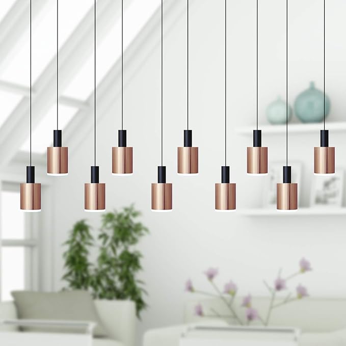 Virgo 10 Mini Pendant Lighting Black-Copper - LED Hanging Light Fixture for Kitchen Island, Bar, Foyer - Cluster Pendants - Dimmable, Adjustable Wire, Lamp Bulb Included