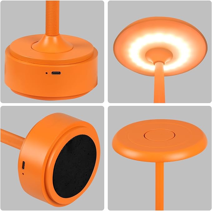 HAPYGI 5200mAh Rechargeable Cordless LED Table Lamps Touch Sensor Light, 3-Levels Portable Dimming Wireless Battery Operated Lamp,Night Light/Restaurant Table/Outdoor/Coffee/Bar (Orange)