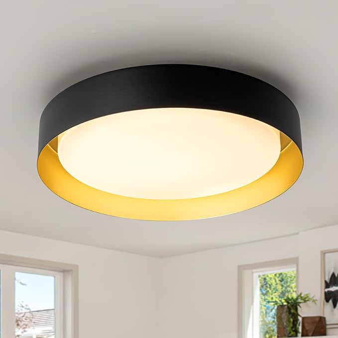 12 Inch LED Flush Mount Ceiling Light, 18W Flush Mount Light Fixture in Black and Gold Finish, Dimmable Ceiling Light for Bedroom, Hallway, Entryway, Bathroom, Kitchen 3000K Warm White