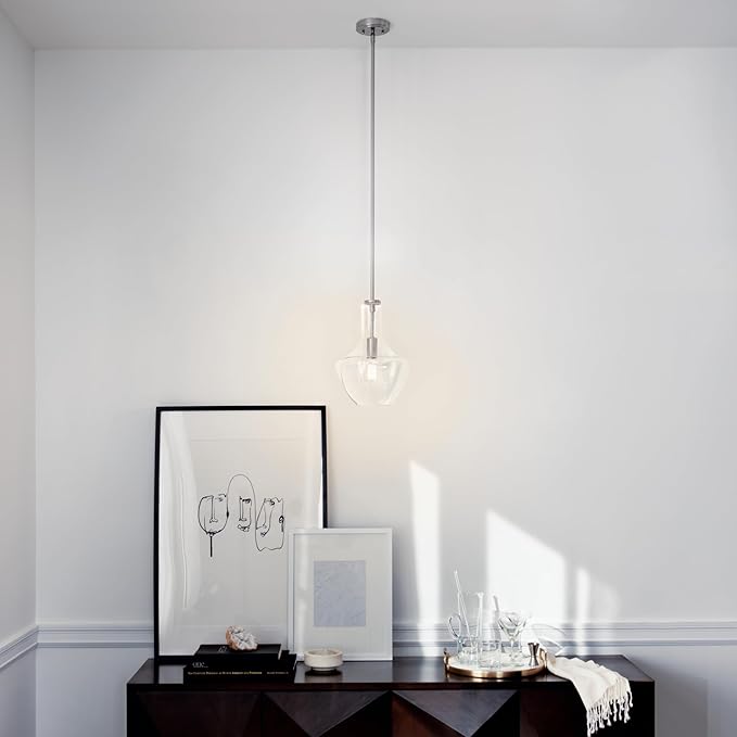 Kichler Everly 15.25" Kitchen Bell Pendant in Brushed Nickel, 1-Light Clear Seeded Glass Pendant Light, (15.25" H x 10.5" W), 42141NICS