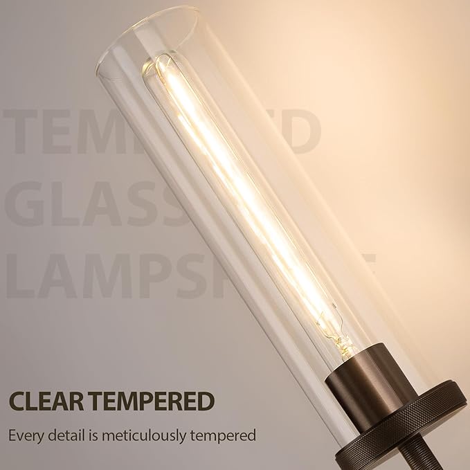 19.5" Knurled Brass Wall Sconces Set of 2, Bronze Bathroom Vanity Light Fixtures with Clear Glass Tube, Modern Lamp Lighting for Bedroom, Living Room, Hallway, Staircase, Mirror, Kitchen