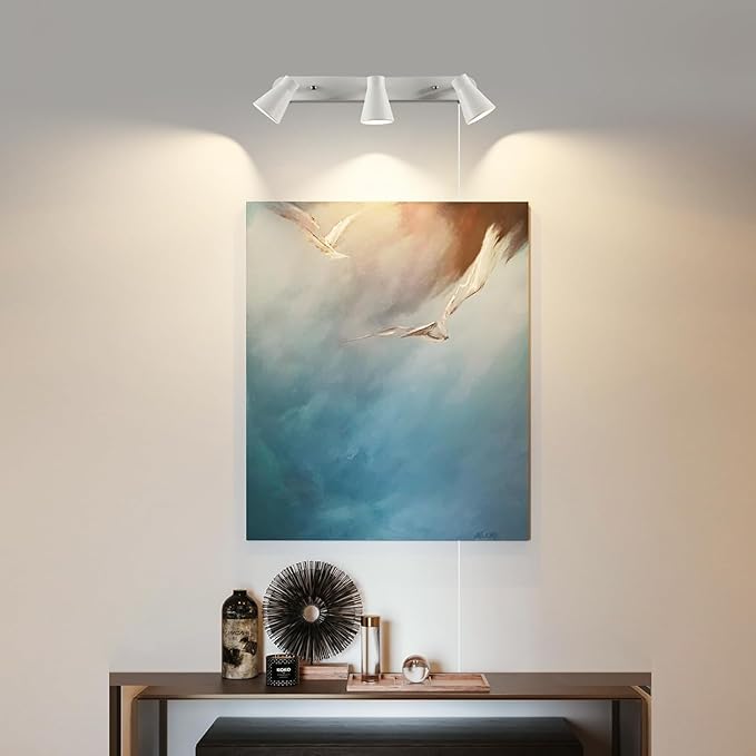 HURYEE Plug in Track Lighting, 3 Light Track Lighting Fixture, White Modern Ceiling Spotlight, Flexibly Rotatable Complete Light Kits for Kitchen Cabinet Living Room（Bulbs Not Included） (White)
