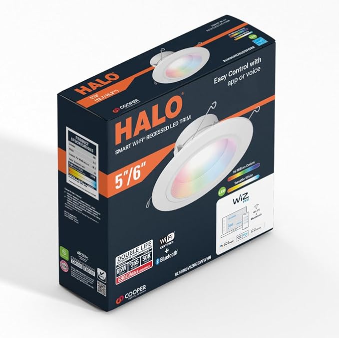 HALO 5/6" Smart Wi-Fi Recessed LED Light Powered by WiZ Pro, Dimmable Full Color w/ SpaceSense® Motion, Smart Home Ready - RL56069WZRGBWWHR