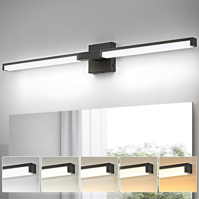 OKELI Modern Bathroom Light Fixtures Over Mirror, 40 Inch Matte Black Vanity Light Bar for Bathroom, 24W 5CCT Diammable Wall Light