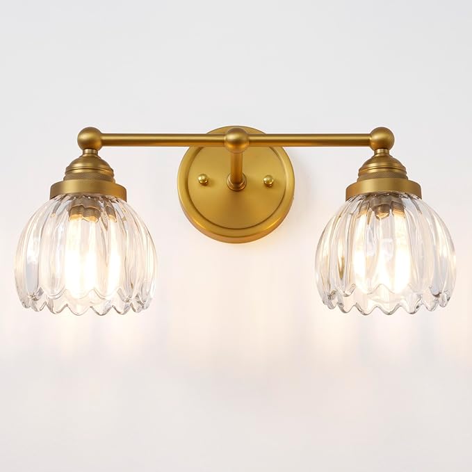 Vintage Double Arm Tulip Glass Wall Sconce Lighting, 2-Lights Bathroom Vanity Light Fixture for Hallway Bedroom Living Room Bedside Nightstands Lights