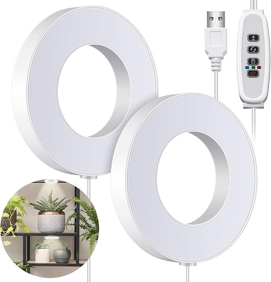 Tujoe Dual Head Ceiling LED Grow Lights for Indoor Plants 96 LED Full Spectrum Plant Light 5v Safe Voltage Grow Lamp with 4/8/12h Auto Switch 4 Dimmable Brightness Levels Ideal for Flowers