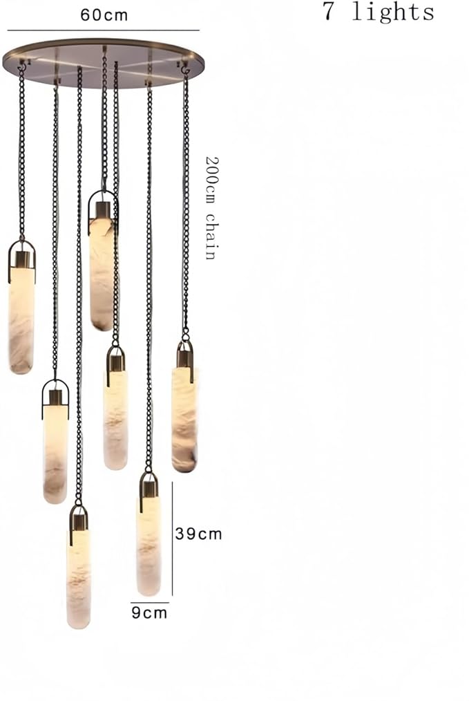 RUIBO Natural Marble 7 Light LED Multi-Drop Hanging Pendant Lighting,Cylinder Alabaster Multi Light Pendant Lights,Living Dining Room Loft Bedroom Modern LED Hanging Lamps(E14)