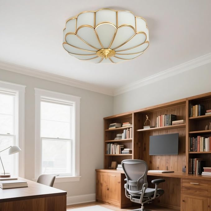 MIXL-18 Inch Brass Flush Mount Ceiling Light,4-Bulbs Flower Shape Living Room Light Fixture,Mid Century Ceiling Lamp for Bedroom and Entryway