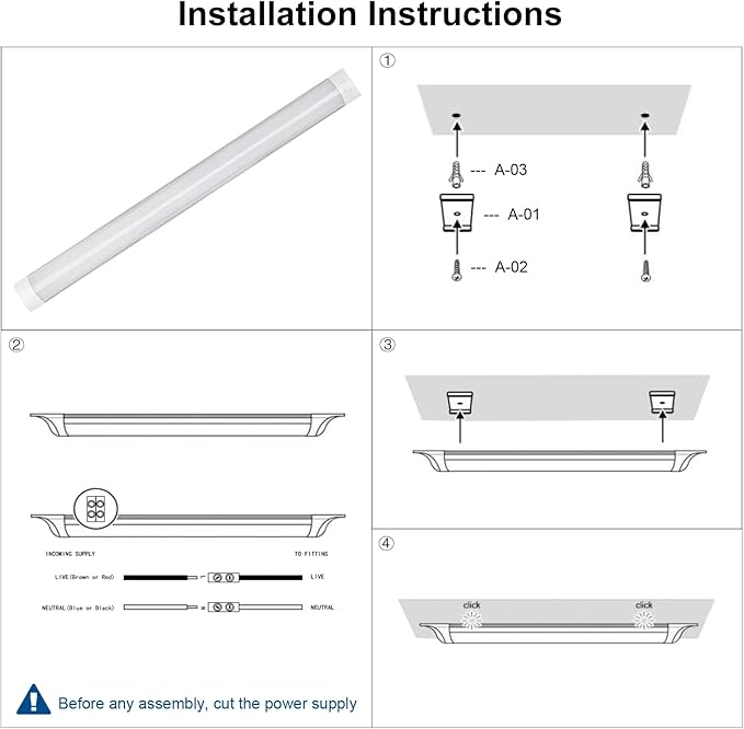 8 Packs 4FT LED Batten Light, Ultra-Thin Ceiling Surface Mounted Light, 40W, 4000K, IP20, LED Ceiling Lamp for Garage, Shop, Hallway, Office, Market, ver2