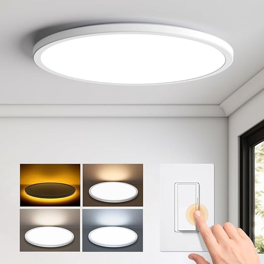 Matane 15.4in LED Flush Mount Ceiling Light with Night Light, 36W Dimmable Light Fixture, 3000K/4000K/5000K Selectable, Low Profile Ceiling Lights for Bedroom, Kitchen, Hallway, White