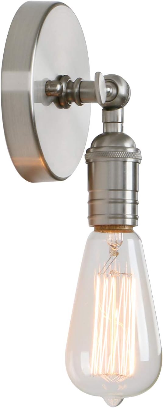 PERMO Single Sconce Mini Vintage Wall Sconce with On/Off Switch Hardwired Wall Mount Lamps Decorative Wall Lighting for Bedroom Hallway Bathroom (Brushed Nickel)