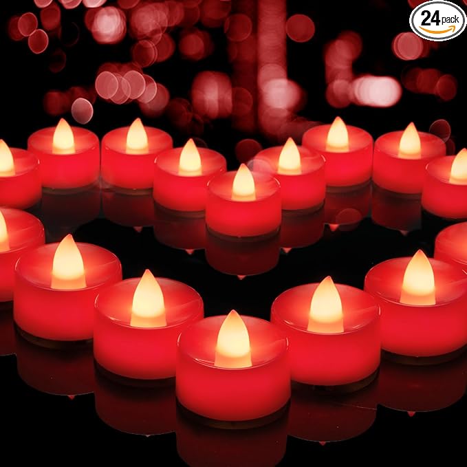 BEICHI Flameless Candles, Battery Operated LED Tealights Votive Flickering for Party Halloween, Christmas, Wedding- 24Pack, Red Light
