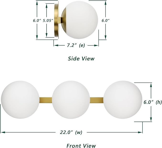 Bathroom Vanity Light Fixtures, Modern 3 Lights Globe Wall Sconce Lighting Aged Brass, Porch Wall Mount Light Fixture for Bathroom, Mirror Cabinets Hallway Stairs