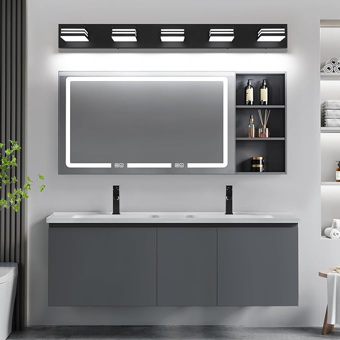LED Modern Bathroom Vanity Light Fixtures (5-Light, 40-Inch), Matte Black Modern Bathroom Wall Lighting Fixtures Over Mirror (Cool White 6000K)