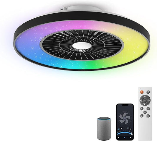 Smart LED Ceiling Light with Fan,RGB Ceiling Fan Lights, Stepless Dimming, 60CM Modern Fan Lighting,Ceiling Fan with RGB Light for Living Room, Dining Room, Bedroom