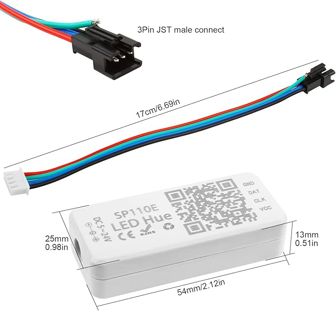 RGBZONE Bluetooth LED Controller, SP110E Pixel LED Light Strips Controller, Smart APP Control for 5V/12V/24V WS2812B WS2813 SK9822 APA102 SK6812 LPD8806 DMX512 1903 RGB/RGBW