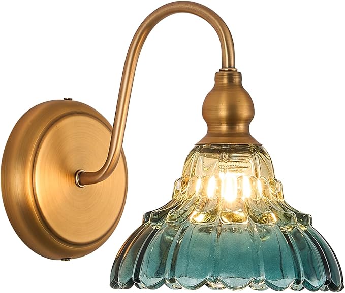 Vintage Wall Sconce Yellow and Blue Gradient Wall Light Bedside Wall Lamp Matte Brass Bedroom Light Fixtures in Door Lighting Fixture for Living Room Hallway Corridor