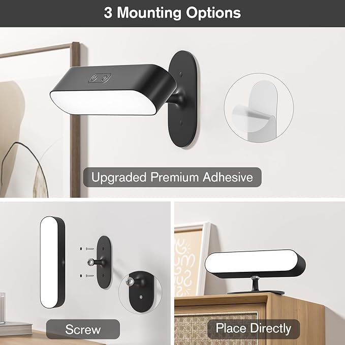 Hensam Wireless Battery Operated Wall Sconces for Bedroom, LED Rechargeable Wall Sconce Set of Two for Living Room, Stick on Wall Mounted Lamp for Reading, 2 Pack