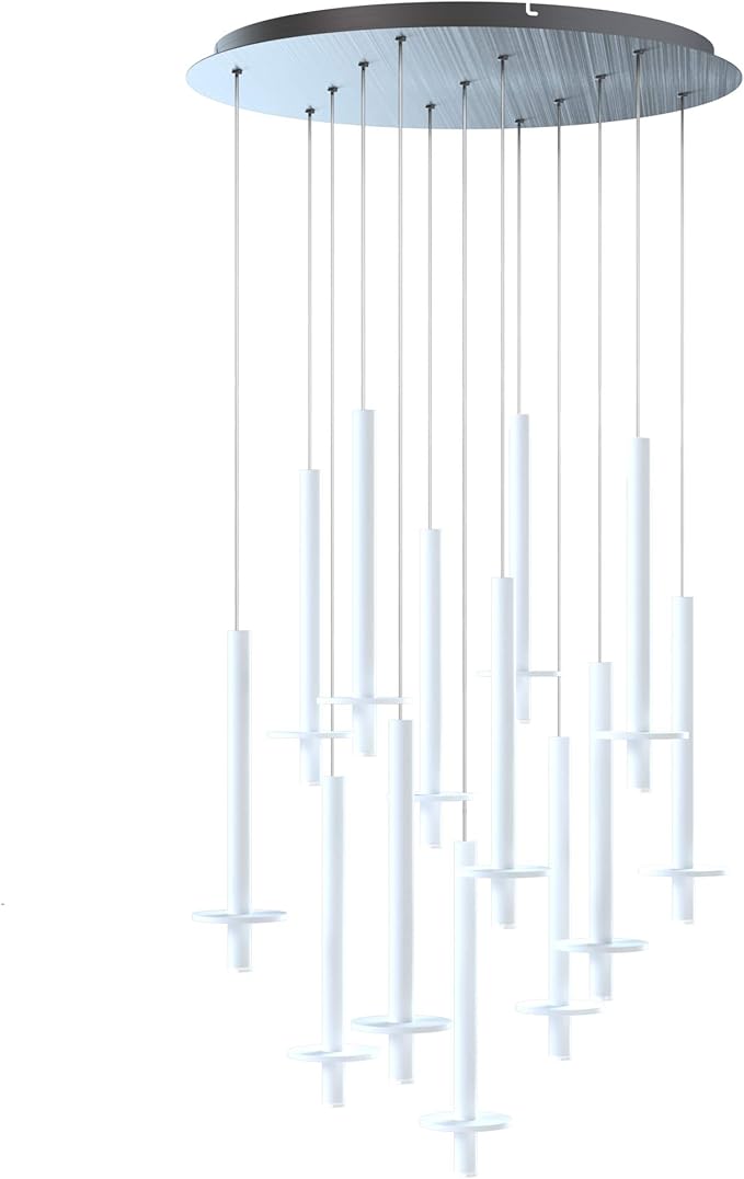 Draco 13 Pendant Lighting White – LED Hanging Light Fixture for Kitchen Island, Bar, Foyer – Equilateral Cluster of Mini Metal Rod Pipe Tube Cylinders – Dimmable, Adjustable Wire, Lamp Bulb Included