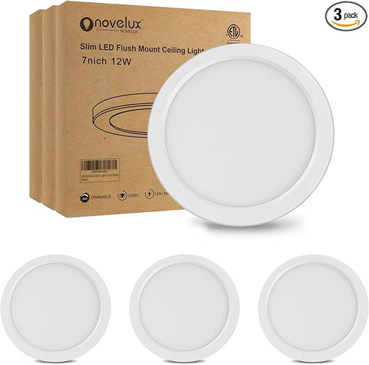 ETL Certified 7 inch Flush Mount Ceiling Light Fixtures, 12W 1200LM Dimmable, 5000K Ultra Slim Round Led Ceiling Light for Bedroom,Living Room,Kitchen,Hallway,Bathroom, 3 Pack White