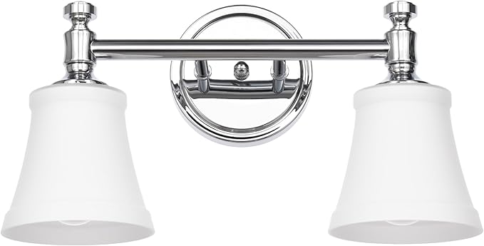Bathroom Vanity Light Fixtures, Traditional Chrome 2 Lights Wall Sconce Lighting with Opal Glass Shade, Porch Wall Mount Light Fixture for Bathroom, Mirror Cabinets Hallway Stairs