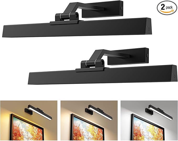 Afyuol Picture Lights for Wall, Battery Operated Gallery Light 16in for Paintings CCT Dimmable Recharging Battery Wall Lamp with Remote Control for Living Room Dartboard Art Bathroom 2PCS