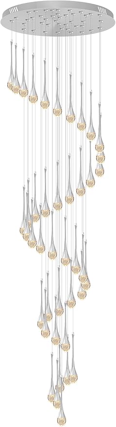 ykolupty 197inches Large Chandeliers for High Ceilings Silver Chandeliers for Entryway High Ceiling Pendant Lights Crystal Drop Light for Living Room Foyer Hallway Staircase