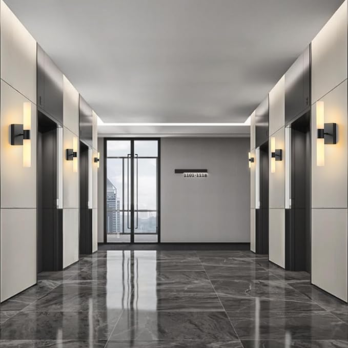 KUZZULL Wall Sconces Set of Two Matte Black Modern Bathroom Sconces Lighting Set of 2 Frosted Glass Shade Indoor Wall Lamp Wall Mounted Lights Metal Wall Light Fixtures for Living Room Stairs