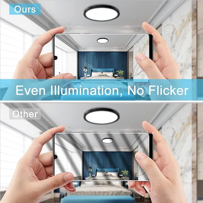 9 Inch Black LED Flush Mount Ceiling Light, 5000K Daylight White Low Profile, 18W 1800LM, Round Slim Flat Ceiling Fixture for Closets, Bedrooms, Hallways, Stairwells, Porch