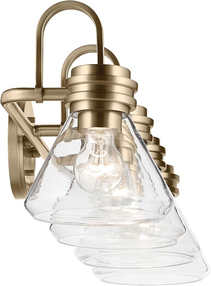 Kichler Farum 34" 4-Light Bathroom Vanity Light Fixture with Clear Glass in Champagne Bronze for Single or Double Vanity, Modern Lighting Fixture (34" x 9.5" x 9.5"), 55156CPZCLR