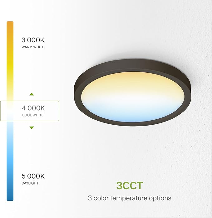 ASD LED 7" Round Flush Mount Light | 15W 1220LM 3000-5000K 120V | 3CCT, Dimmable, Ultra Slim, ETL Listed | Thin Surface Lamp, Bedroom Ceiling Lighting | Bronze, 6 Pack