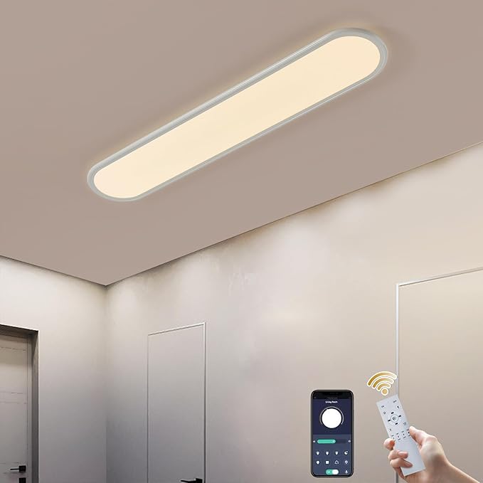 Ganeed 27.6 Inch LED Ceiling Light, High Brightness Linear Ceiling Lamps, 36W Dimmable Modern Ultra Thin Low Profile Light Fixture for Bedroom Kitchen Study Room Hallway, White