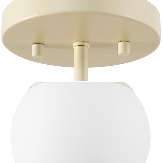 JONATHAN Y 7.75" Beige/White Modern Semi Flush Mount Ceiling Light, LED Fixture for Entryway, White Frosted Glass Globe Shade, Mid-Century Farmhouse Lighting for Bedroom Hallway (JYL7499B)