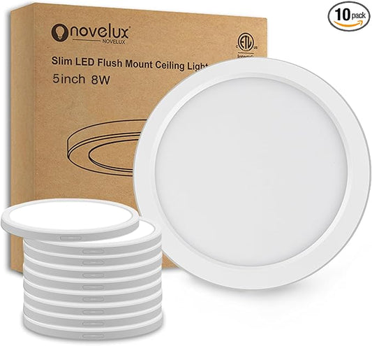 ETL Certified 5 inch Flush Mount Ceiling Light Dimmable 5000K Round Flat Ceiling Light Fixture Ultra Thin 0.63'' Thick Ceiling Lights for Bathroom,Kitchen,Hallway,Basement,Closet 10 Pack White