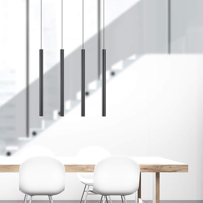 CANALIS 4 Mini Pendant Lighting Black - LED Hanging Light Fixture for Kitchen Island, Bar, Foyer - Cluster Pendants - Dimmable, Adjustable Wire, Lamp Bulb Included