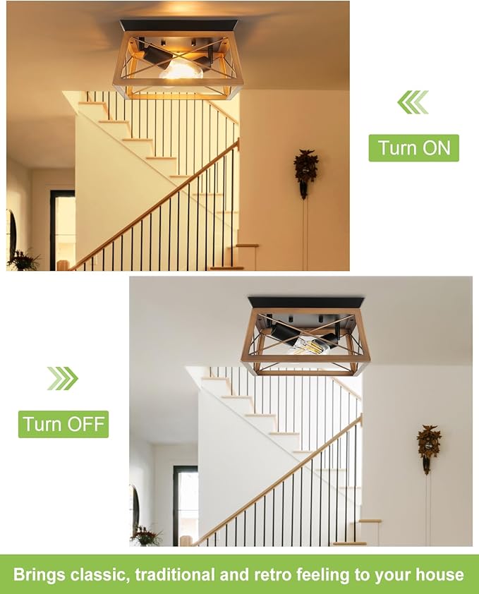 Farmhouse Flush Mount Ceiling Light Bronze Rustic Ceiling Light Fixtures 2-Light Industrial Vintage Kitchen Lights Ceiling for Hallway Foyer Entryway Dining Room Porch Living Room Laundry
