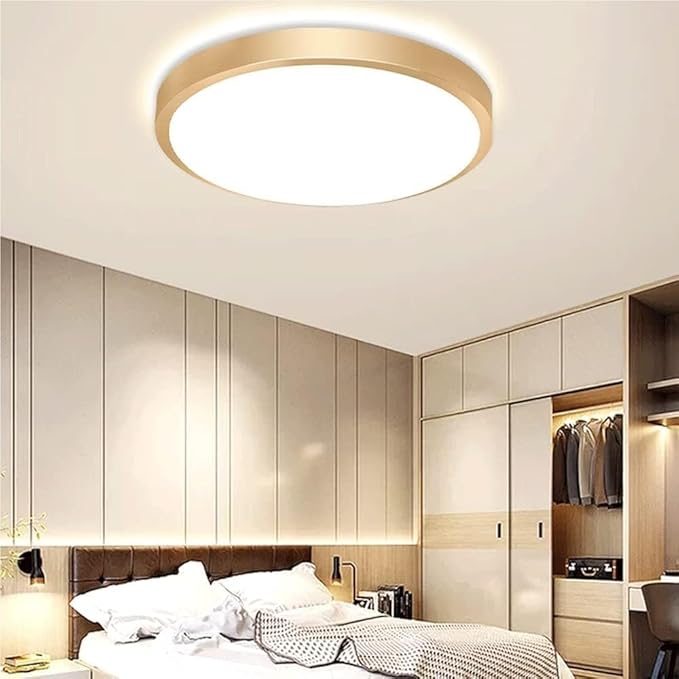 KISAD Modern and Minimalism Ceiling Lamp Ultra-Thin Circular Flush Mount Ceiling Light Acrylic Lampshade Ceiling Light Fixture for Bedroom(Gold,40cm)