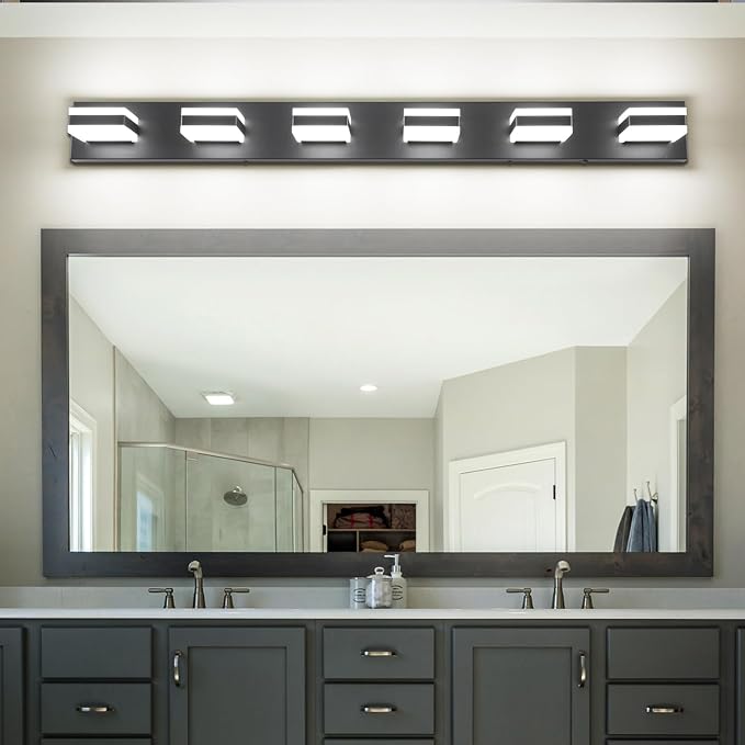 SOLFART Bathroom Light Fixtures, 5 Color Temperature Modern Vanity Lights, Black 6 Lights LED Lighting Light Color Adjustable 5CCT