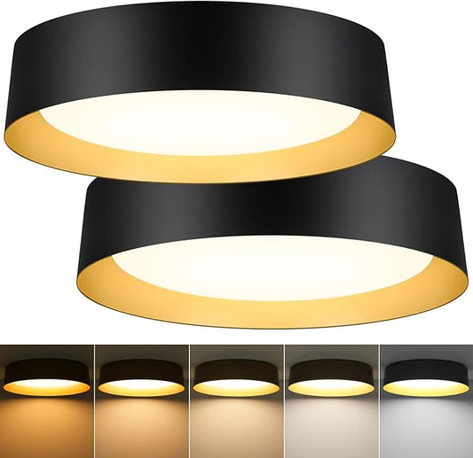 BrightHome 16in Flush Mount Ceiling Light, 3000LM 30W(300W Equiv), LED Ceiling Light Fixture 5CCT 2700K 3000K 4000K 5000K 6000K, Dimmable Ceiling Lamp for Bedroom Bathroom Hallway, Black and Gold